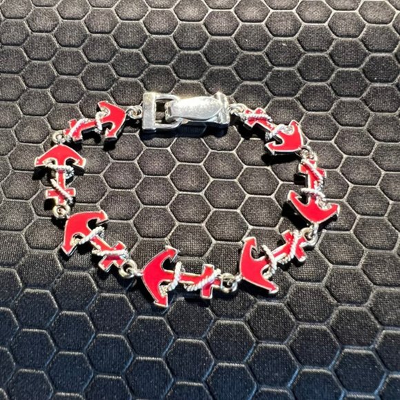 Anchor Bracelet Red 18K White Gold Plated - Picture 1 of 1